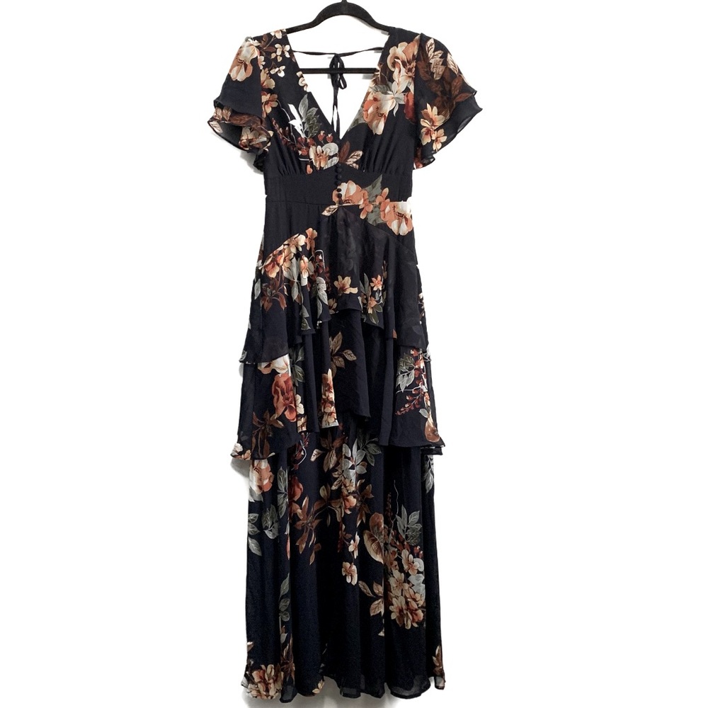 Lulu's Midnight Mood Navy Blue Floral Print Tiered Maxi Dress